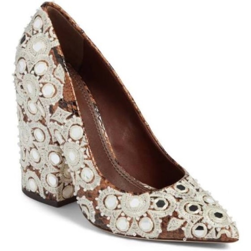 Tory Burch Brown Embroidered Francesca Tuscan Pump